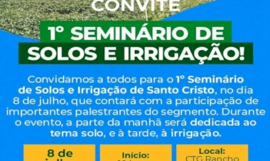 1º Seminário de Solos e Irrigação será dia 8 de julho em Santo Cristo
