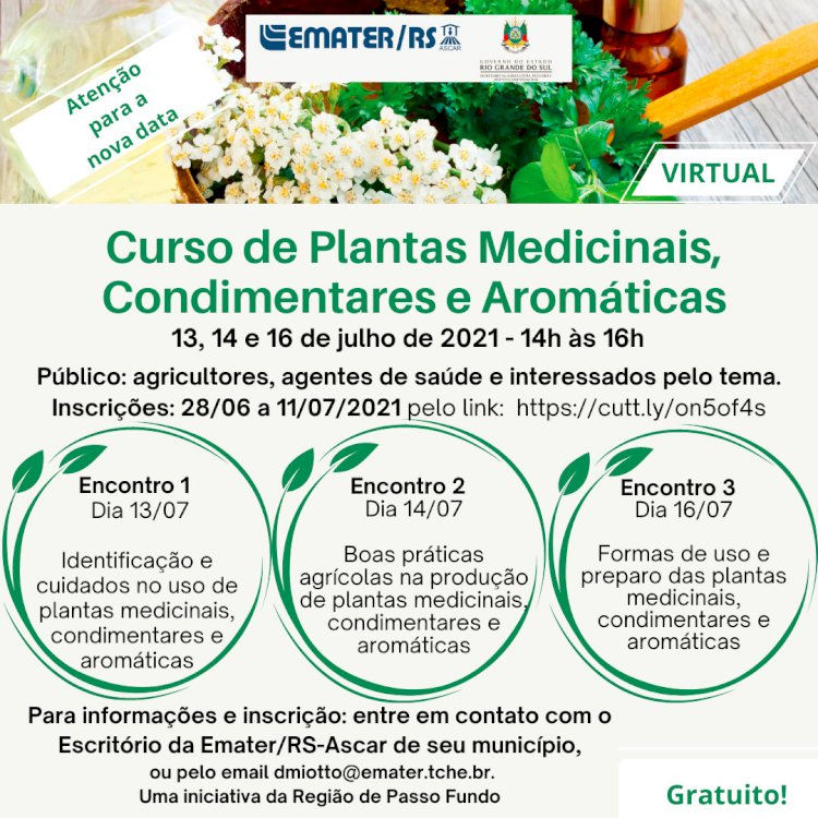 Inscrições abertas para Curso de Plantas Medicinais, Condimentares e Aromáticas