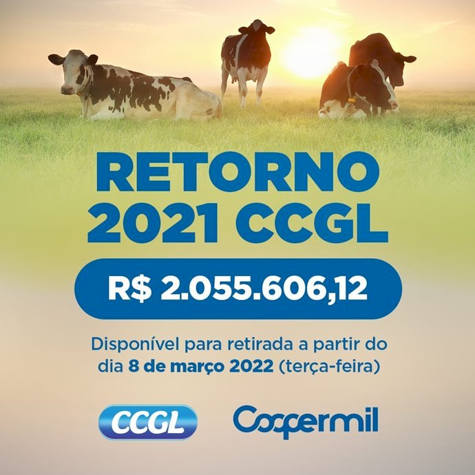 Coopermil distribuirá retorno sobre comercialização de leite de seus associados no montante de R$ 2.055.606,12