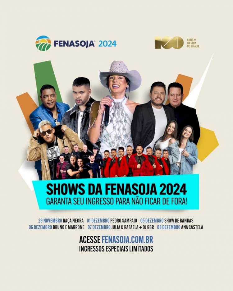 Segue a venda dos ingressos para os shows da Fenasoja 2024