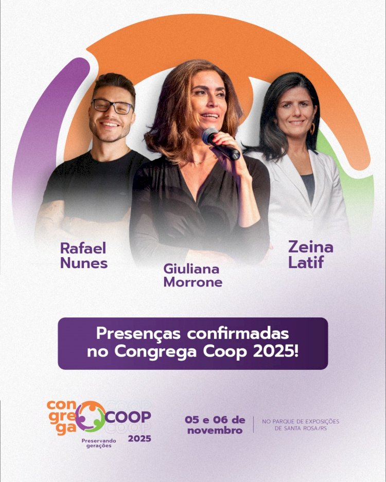 Congrega Coop 2025: Rafael Nunes, Giuliana Morrone e Zeina Latif entre os nomes confirmados